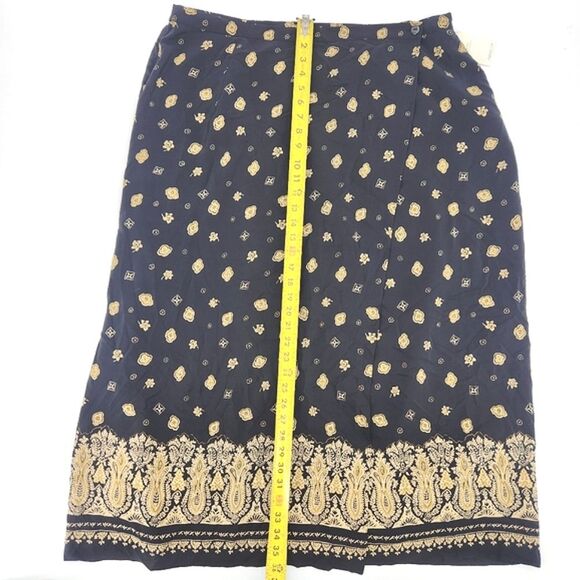 Coldwater Creek Silk Midi Maxi Skirt Size 2X Womens Black Beige Faux Wrap - Picture 7 of 9